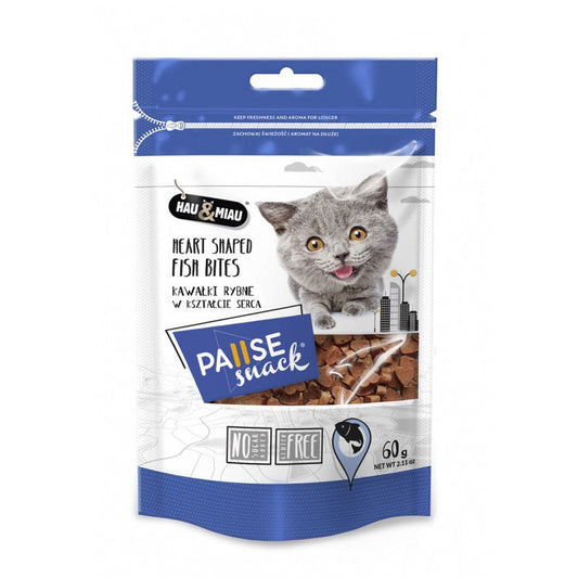 Hau&Miau skanėstai katėms žuvies kąsneliai  širdies formos  60g