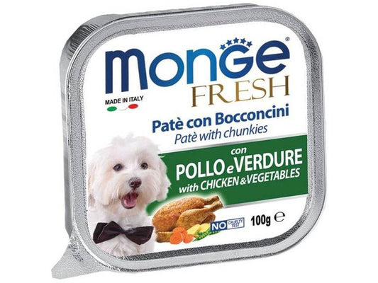 Monge Fresh paštetas šunims su vištienos gabalėliais ir daržovėmis100g