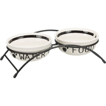 TRIXIE  Dubenėlių kompl., keramika-metal., 2x1.6 l, ø 20 cm-41x10x20 cm, baltas-juodas