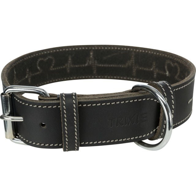 TRIXIE Rustic rieb. odos antkaklis Heartbeat, L 47-55cm/40mm, juodas