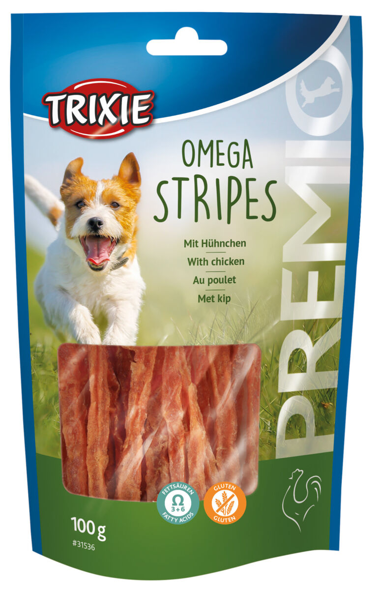 TRIXIE PREMIO Omega juostelės, vištiena, 100 g (pak.6)