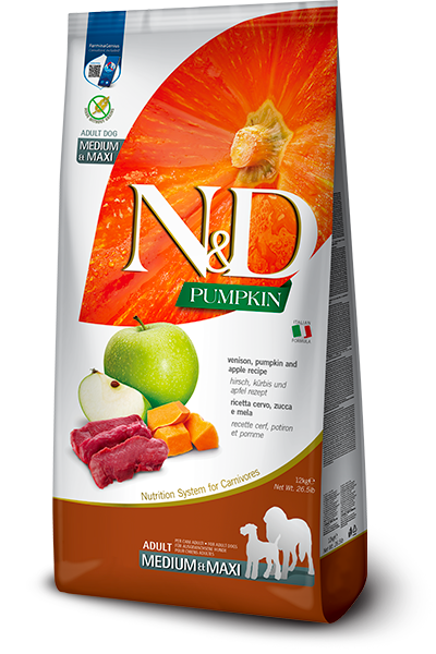 FARMINA N&D PUMPKIN - DOG Dry Venison&Apple ADULT MEDIUM MAXI 12 kg