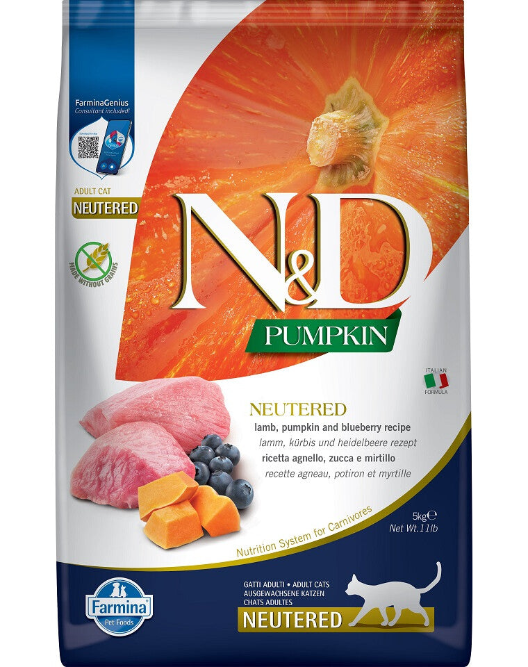 FARMINA N&D PUMPKIN - CAT Dry Lamb&Blueberry NEUTERED ADULT 5 kg