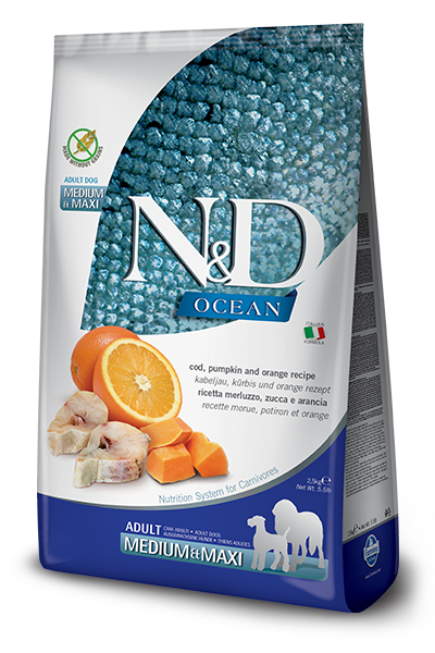 FARMINA N&D OCEAN - DOG Dry Cod Pumpkin&Orange ADULT MED&MAX 2,5 kg