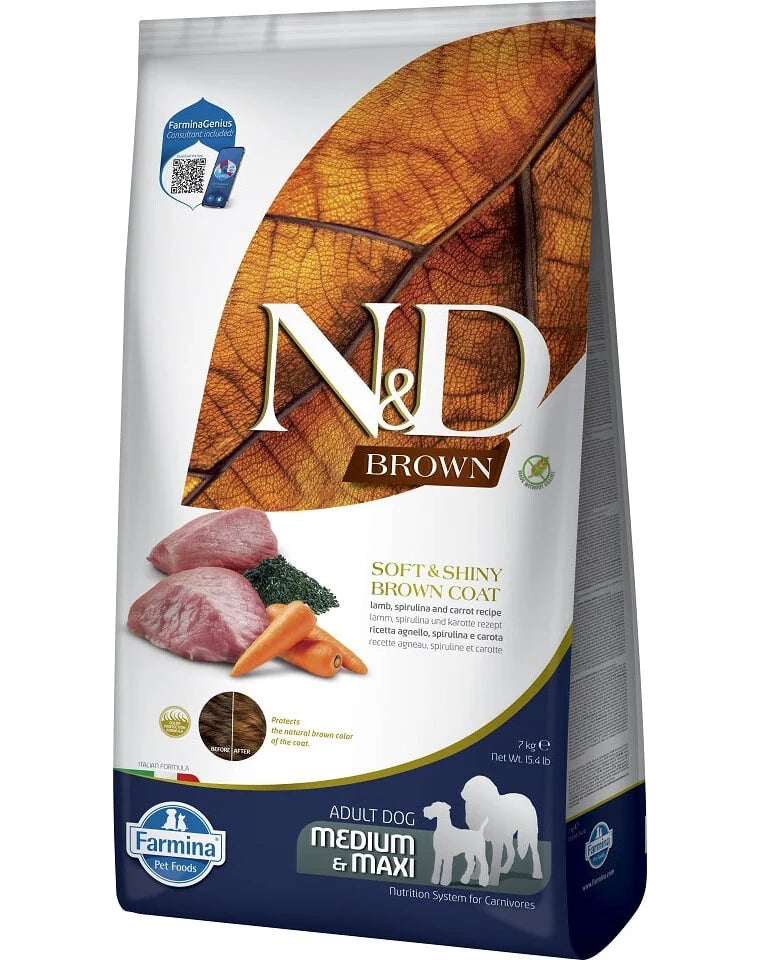 FARMINA N&D BROWN - DOG Dry Lamb Spirulina&Carrot ADULT MED&MAX 7 kg