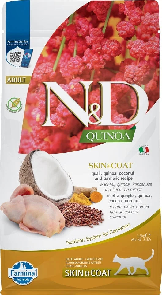 FARMINA N&D QUINOA - CAT Dry SKIN&COAT Quail&Coconut ADULT 1,5 kg