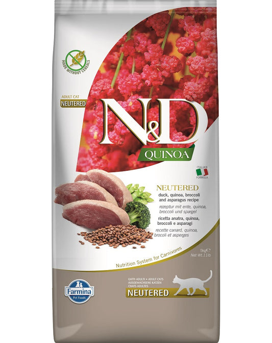 FARMINA N&D QUINOA - CAT Dry NEUTERED Duck Broccoli&Asparagus ADULT 5 kg