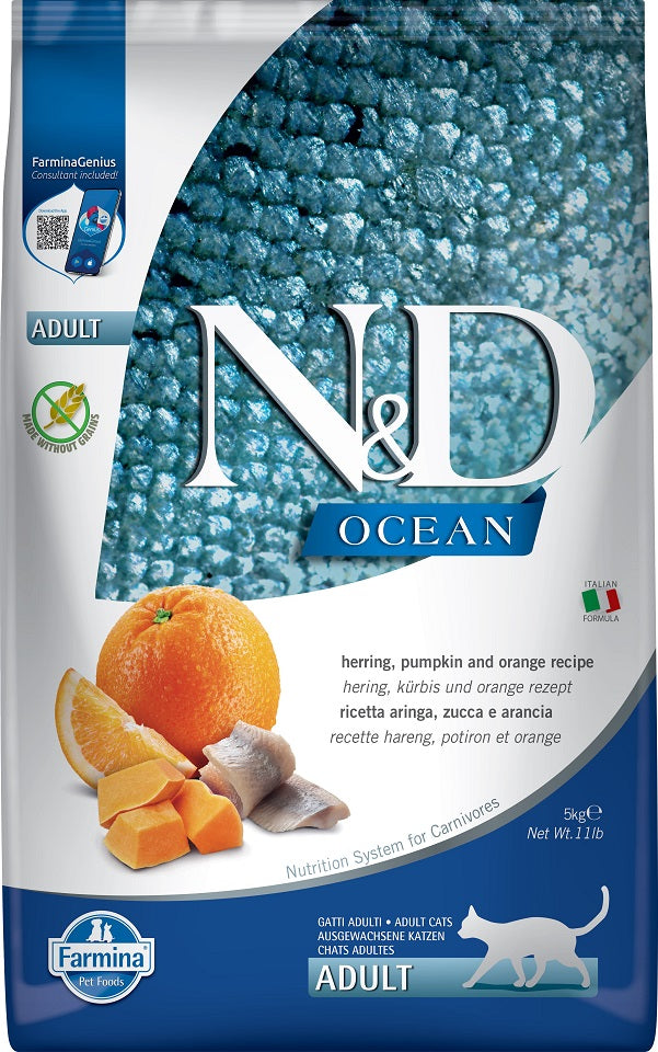 FARMINA N&D OCEAN - CAT Dry Herring Pumpkin&Orange ADULT 5 kg