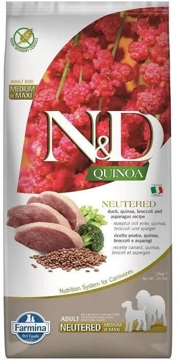 FARMINA N&D QUINOA - DOG Dry NEUTERED Duck Broccoli&Asparagus ADULT MED&MAX 12 kg