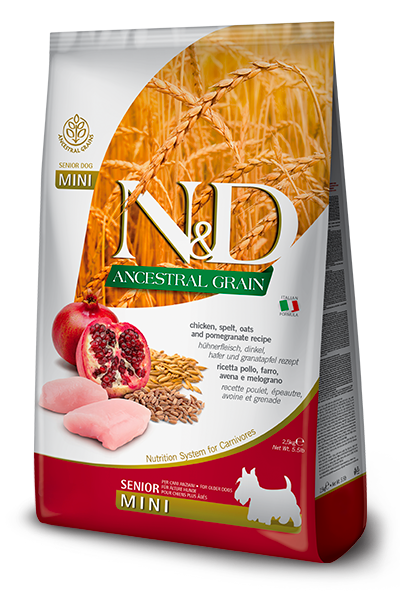 FARMINA N&D ANCESTRAL GRAIN - DOG Dry Chicken Spelt Oats&Pomegranate SENIOR MINI 2,5KG