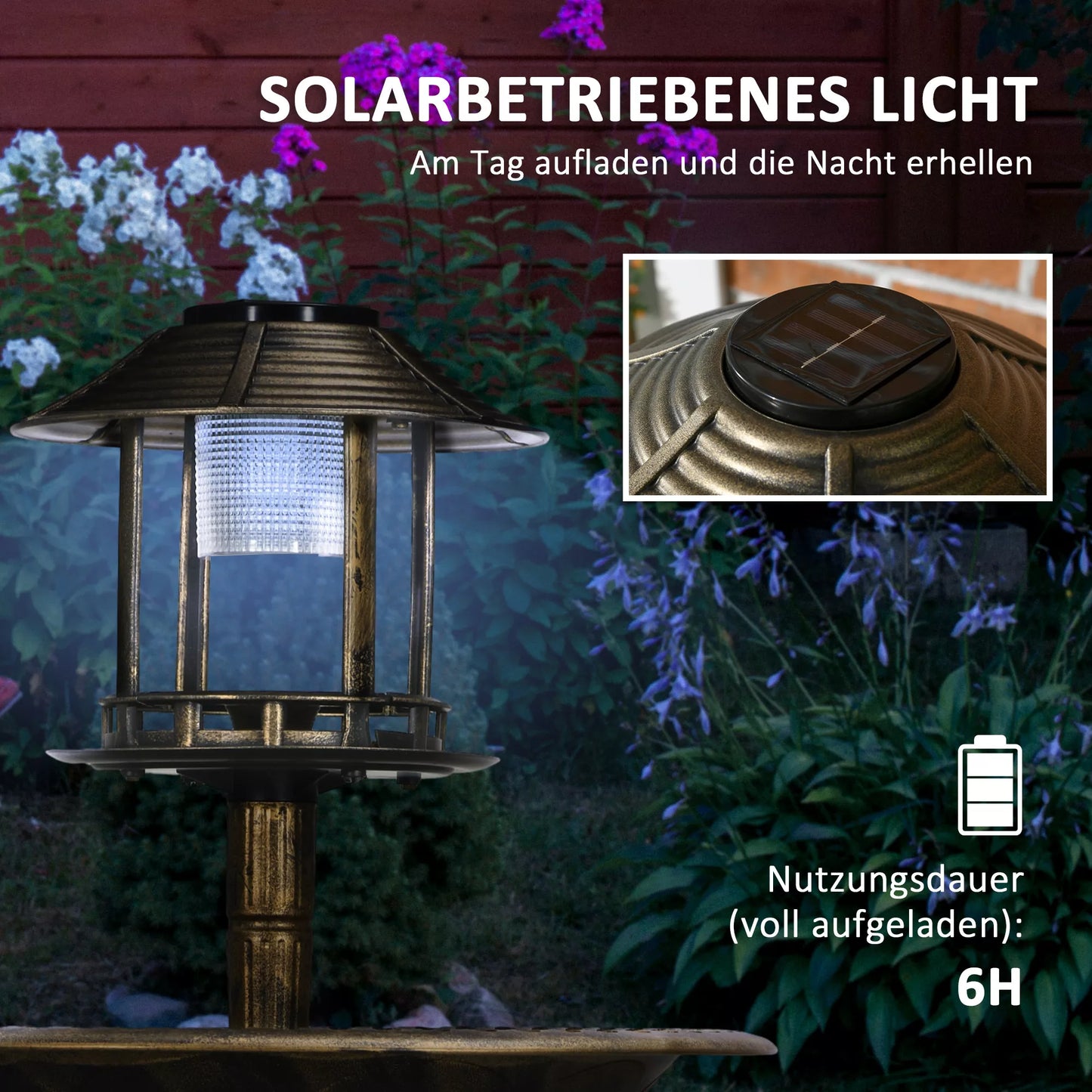 Paukščių girdykla Paukščių namelis Lesyklė, atspari oro sąlygoms, 2 dubenėliai, vintage dizainas, 50 x 50 x 110 cm, bronzos spalvos