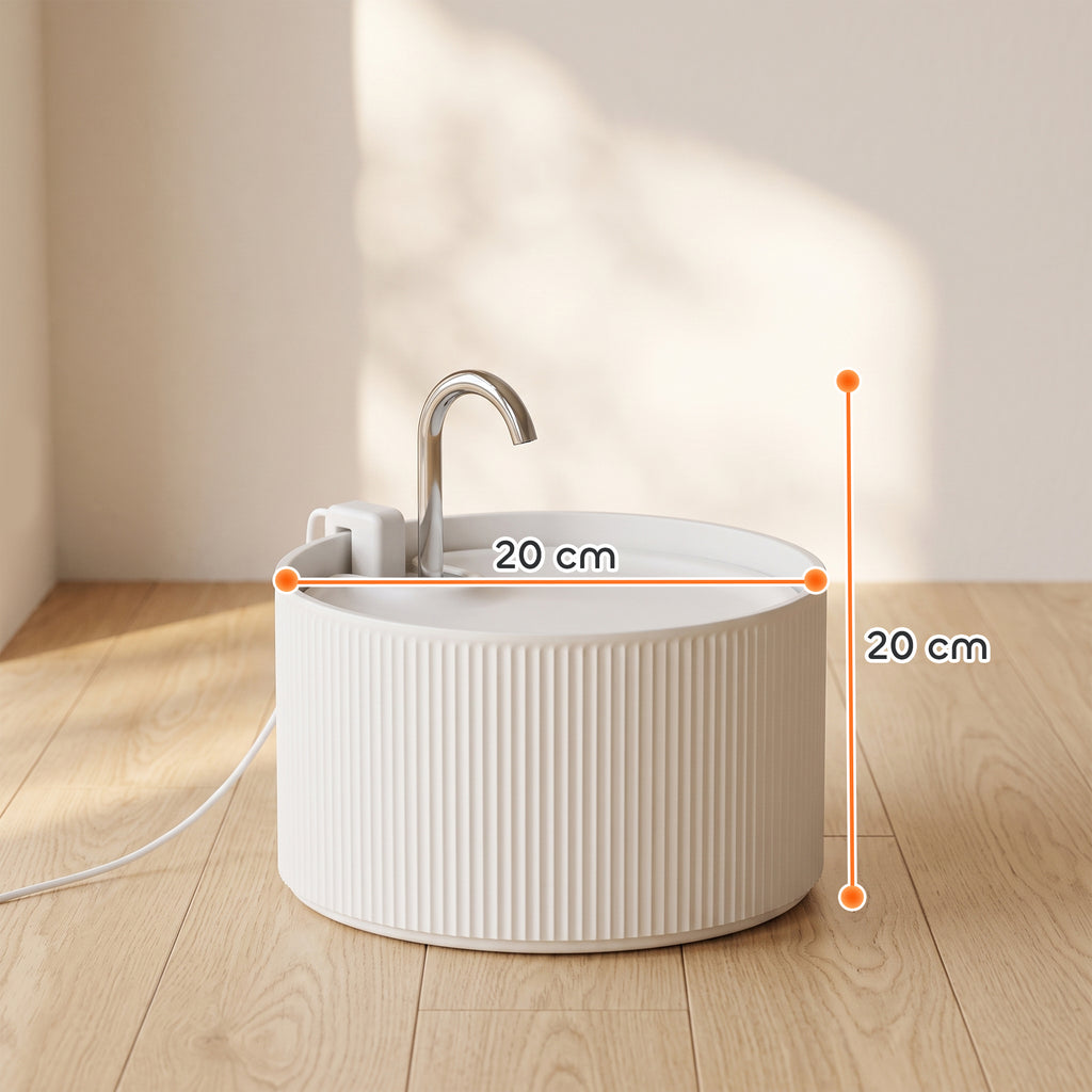 Keraminis gertuvės fontanėlis katėms ir šunims, 2,2 l, su 4 pakopų filtru ir tylia pompa, baltas