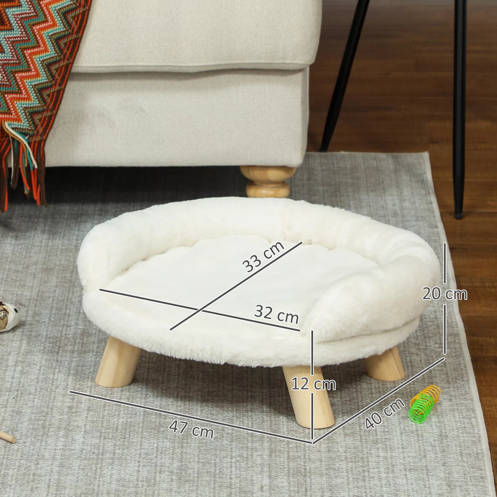 Mājdzīvnieku gulta kaķiem un suņiem līdz 5 kg/30 cm, ar mazgājamu plīša pārvalku, krēmbalta, 47 x 40 x 20 cm