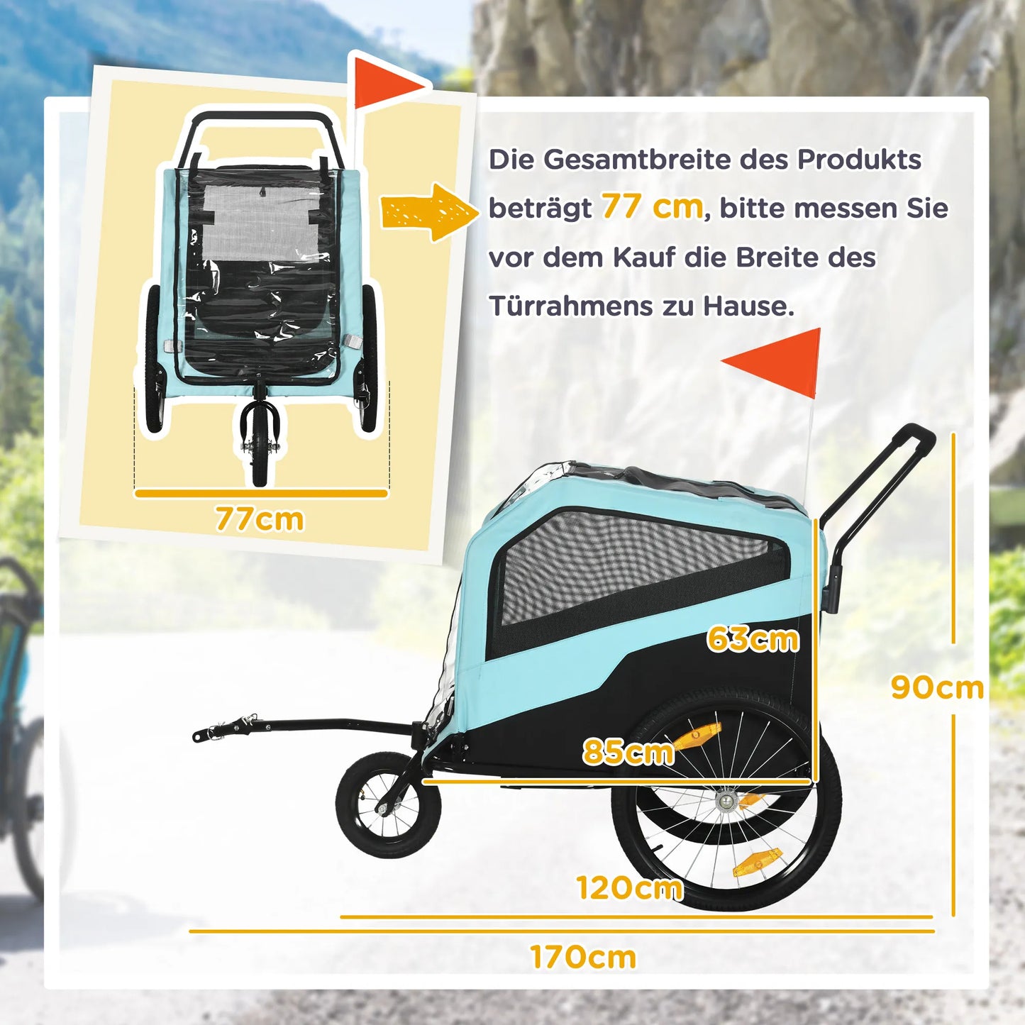 2-in-1 šunų priekaba Šunų vežimėlis Dviračių priekaba iki 30 kg Sulankstoma Stumiamoji funkcija 2 įėjimai Tinklinis langas Apsauga nuo saulės Plieninis rėmas Šviesiai mėlyna 170 x 77 x 90 cm