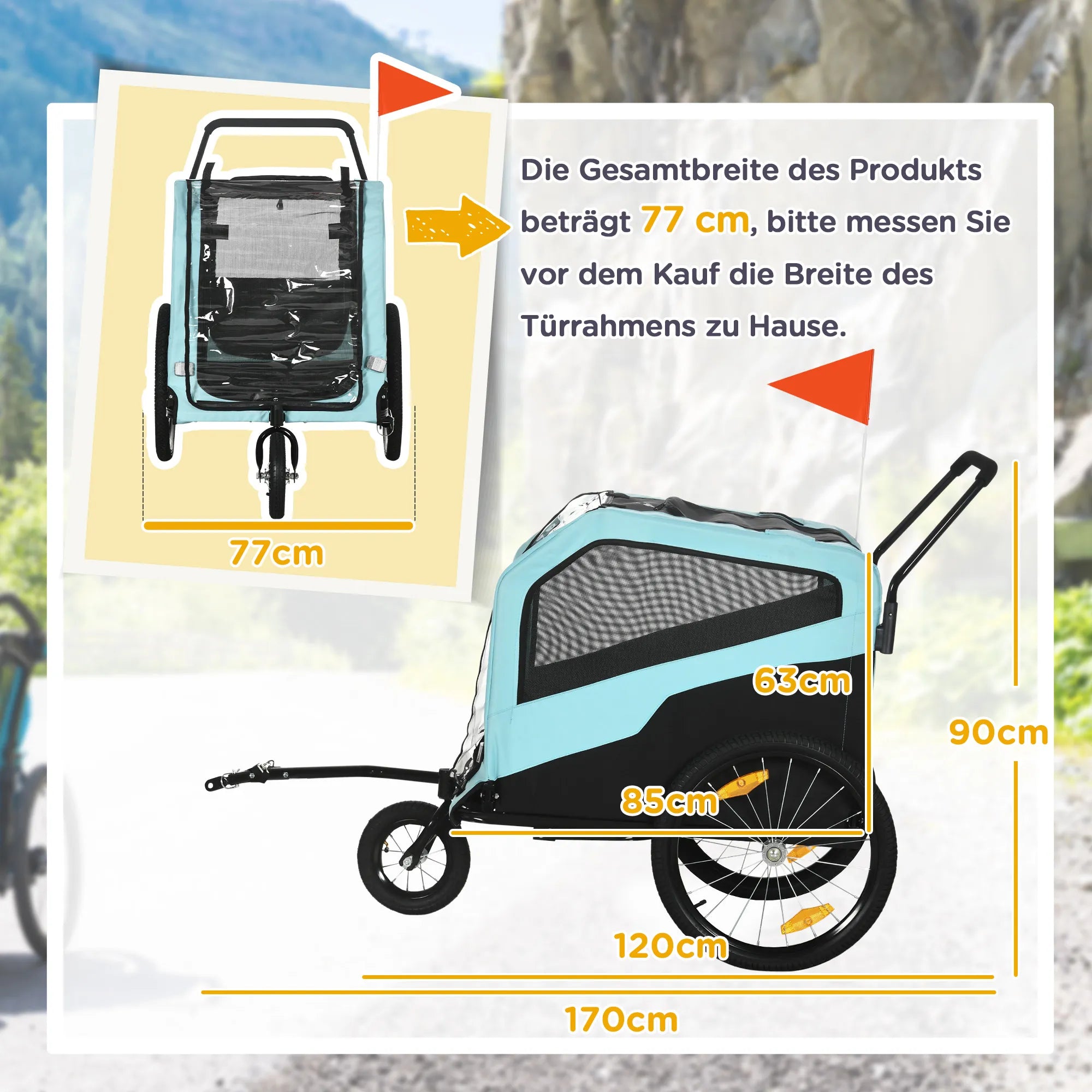 2-in-1 šunų priekaba Šunų vežimėlis Dviračių priekaba iki 30 kg Sulankstoma Stumiamoji funkcija 2 įėjimai Tinklinis langas Apsauga nuo saulės Plieninis rėmas Šviesiai mėlyna 170 x 77 x 90 cm