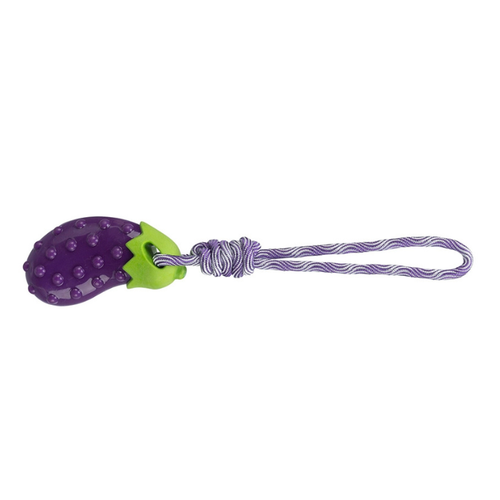 1.8_34707 TRIXIE Žaislas šuniui Baklažanas ant virvės, TPR, 13 cm/34 cm (pak.3) iš arti