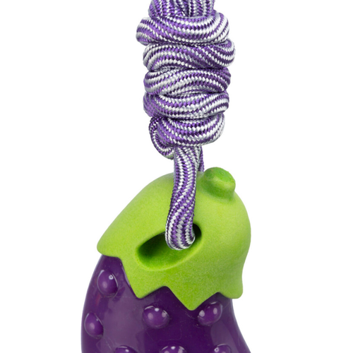 1.8_34707 TRIXIE suņu rotaļlieta Baklažāns uz virves, TPR, 13 cm/34 cm (3 gab. iepakojumā)