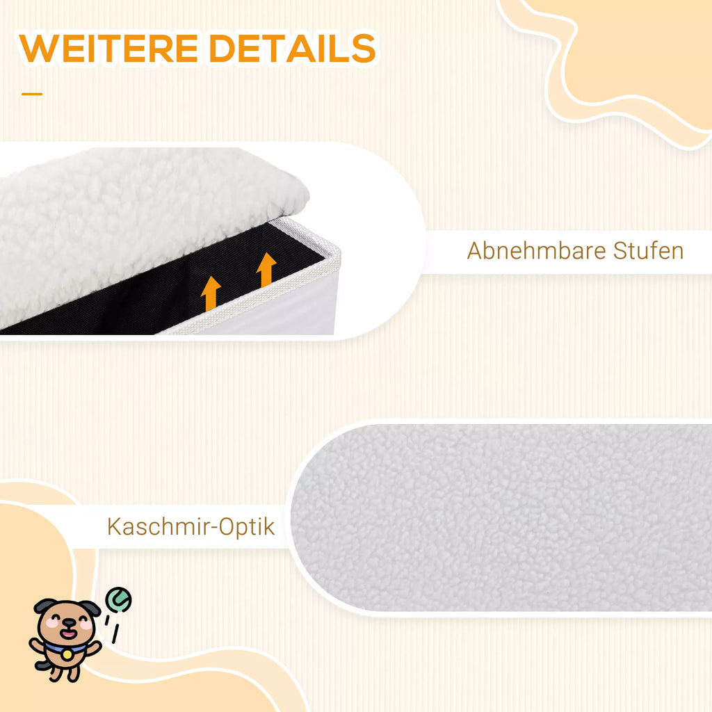 Katės laipteliai 3 pakopų 48 cm aukščio, sulankstomi augintinių laipteliai mažiems ir seniems gyvūnams, kačių ir šunų rampa, įlipimo pagalba į lovą, sofą, čiužinį ir automobilį, balti