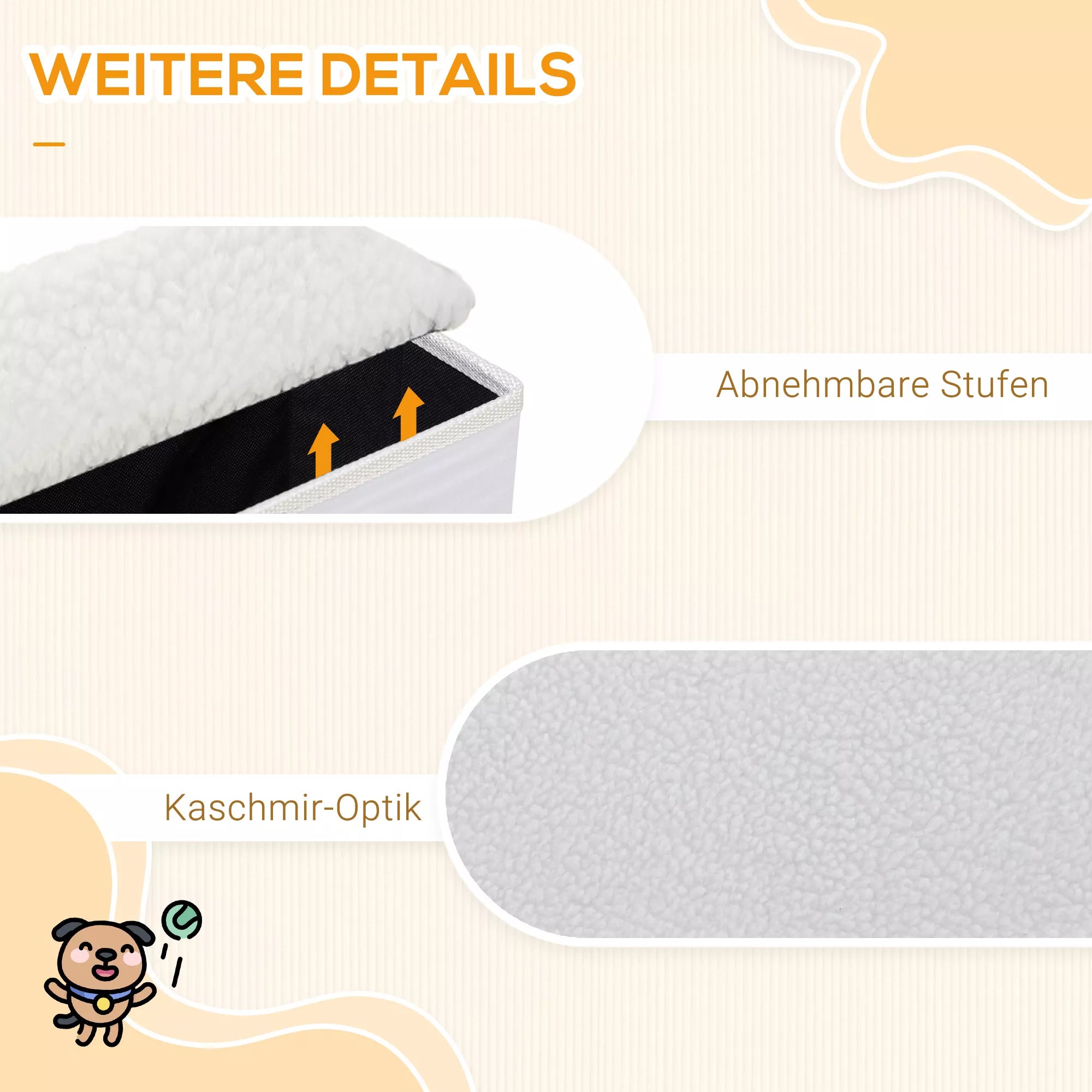 Katės laipteliai 3 pakopų 48 cm aukščio, sulankstomi augintinių laipteliai mažiems ir seniems gyvūnams, kačių ir šunų rampa, įlipimo pagalba į lovą, sofą, čiužinį ir automobilį, balti