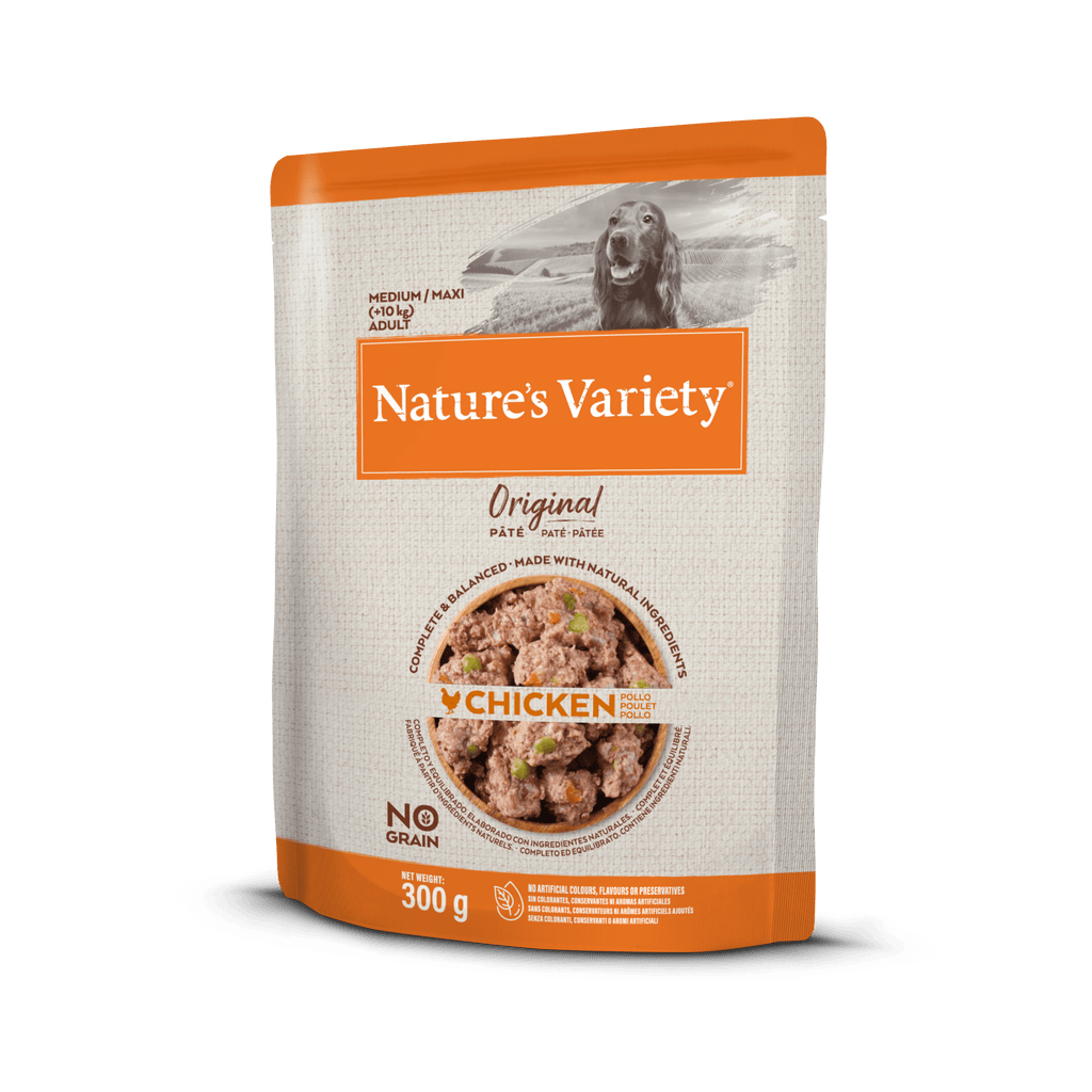 Nature's Variety Wet Original Med Dog — konservi vidējo un lielo šķirņu suņiem ar vistas gaļu, 300 g
