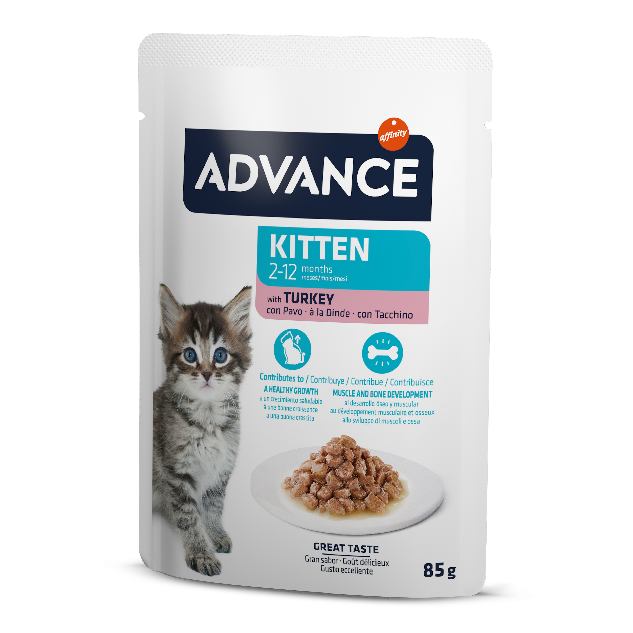 Advance Wet Kitten Turkey — mitrā barība jaunām kaķenēm ar tītara gaļu, 85 g × 12 gab.