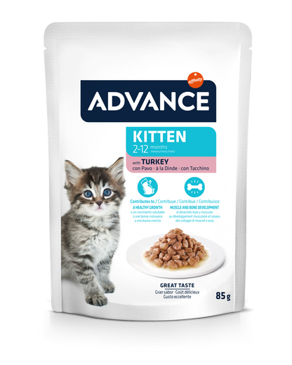 Advance Wet Kitten Turkey Šlapias maistas jaunoms katėms su kalakutiena 85G*12vnt