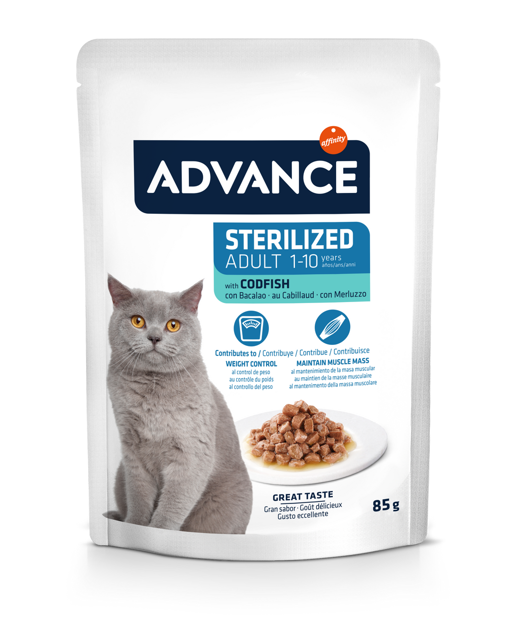 Advance Wet Sterilized Codfish Šlapias maistas sterilizuotoms katėms su menke 85G*12vnt