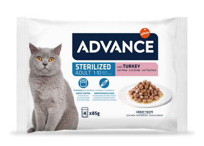Advance Wet Sterilized Šlapias maistas sterilizuotoms katėms su kalakutiena, 4 x 85 g