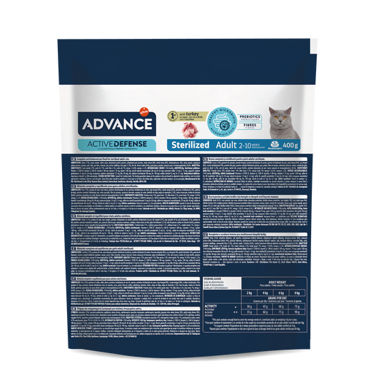 Advance Sterilized Adult Sausas maistas sterilizuotoms suaugusioms katėms su kalakutiena ir miežiais