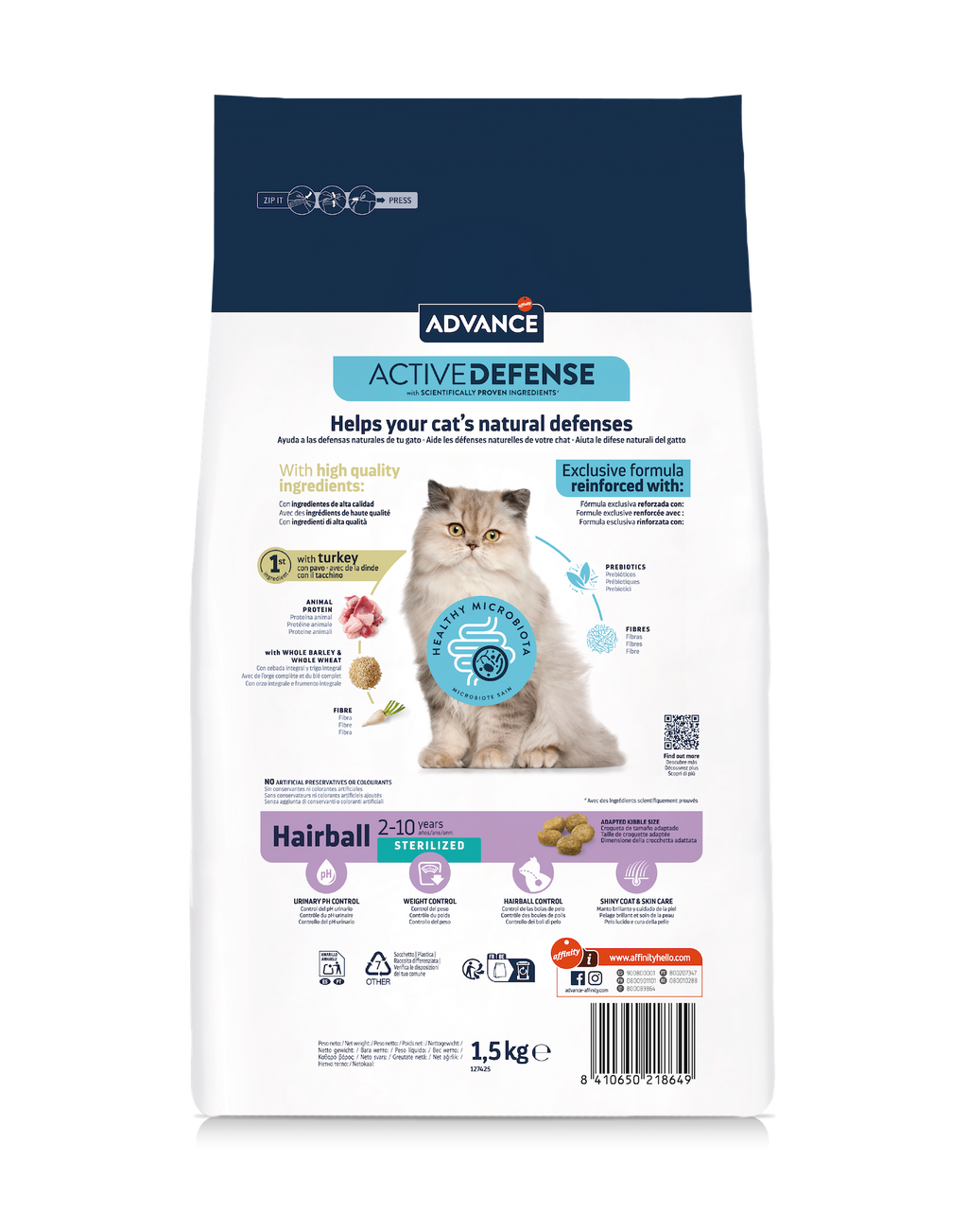 Advance Sterilized Hairball Sausas maistas sterilizuotoms katėms nuo plaukų gumuliukų susidarymo 1,5kg