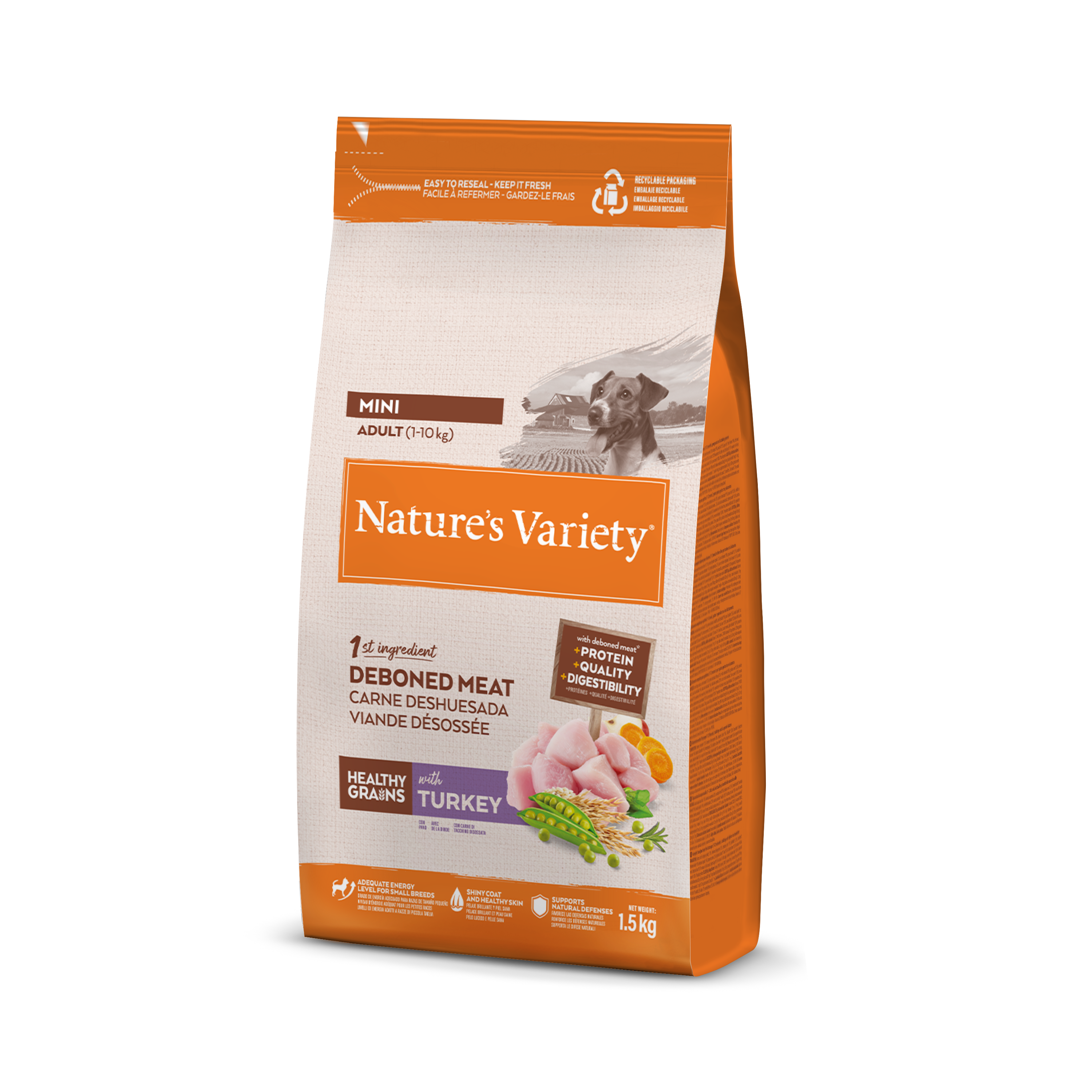 Nature's Variety Healthy Grain Mini Adult Sausas maistas mažųjų veislių suaugusiems šunims su kalakutiena 1,5kg