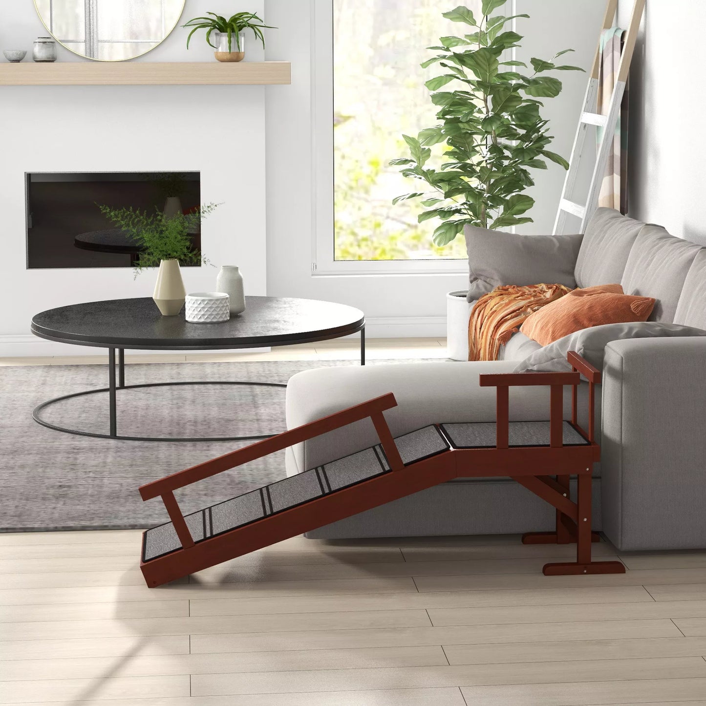 Šunų rampa, nuimami turėklai, neslidūs, mediniai, iki 30 kg, 125x40x56 cm, rudi/pilki