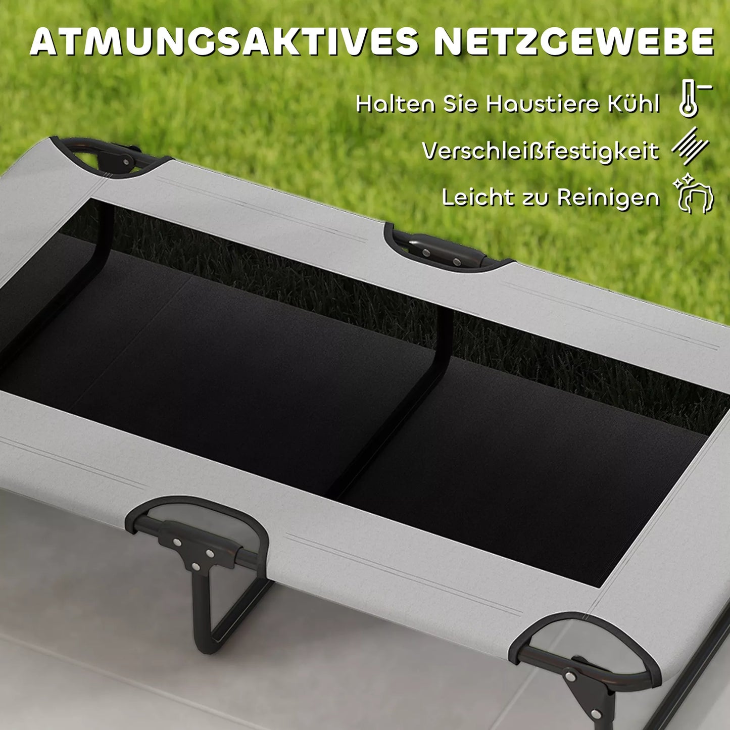 Nešiojama paaukštinta šunų lova, pakeltas naminių gyvūnėlių gultas su kvėpuojančiu tinkleliu, dideliems šunims, šviesiai pilka