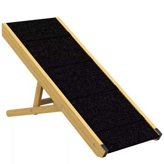 Naminių gyvūnų rampa, reguliuojama, 4 pakopos, neslidži, pušies medžio, sulankstoma, skirta šunims iki 15 kg