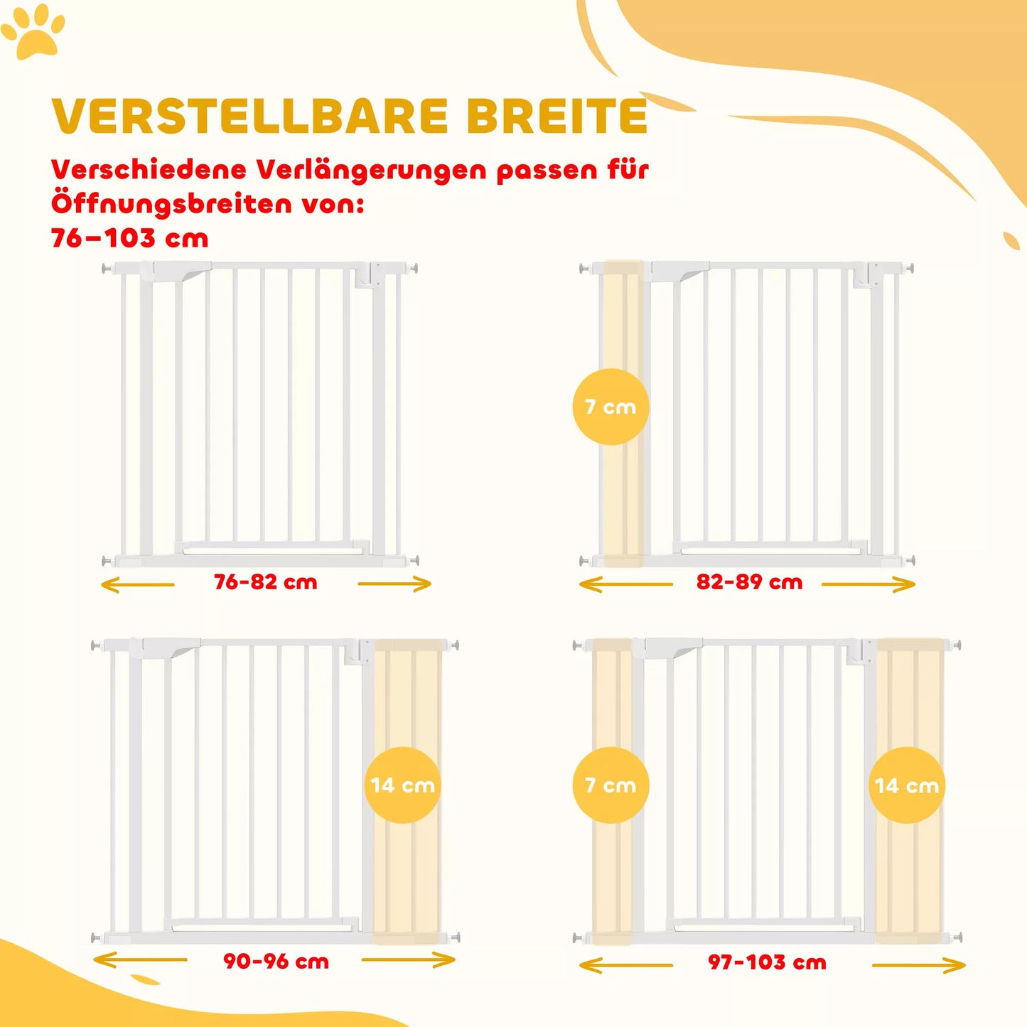 Laiptų apsauginė grotelė be gręžimo su automatiniu uždarymu vaikams, virtuvės laiptams, 76–103 x 76 cm, balta