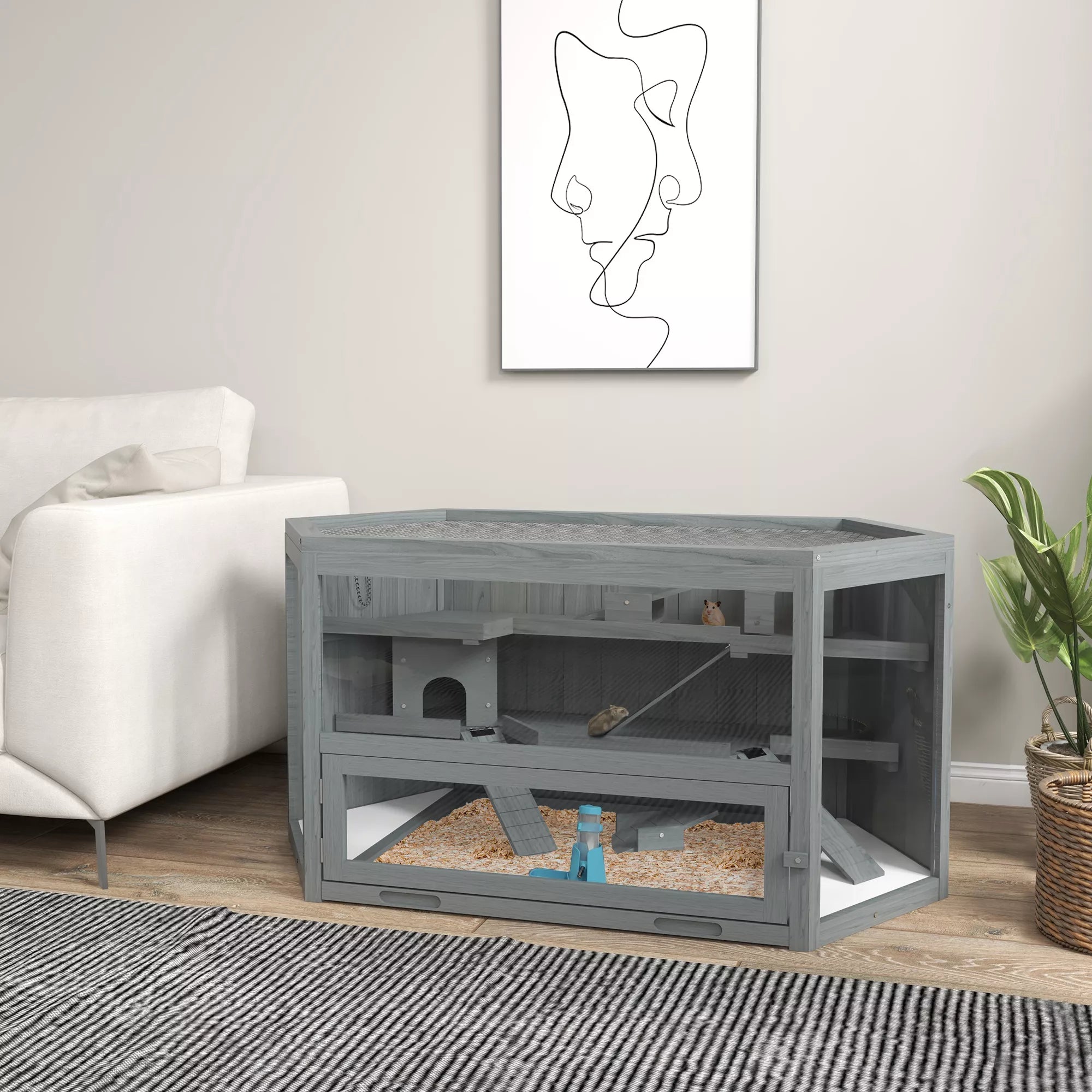 Narvas žiurkėnui, 3 aukštų, su išimamu dugnu, Medis/Metalas, 115x60x55 cm
