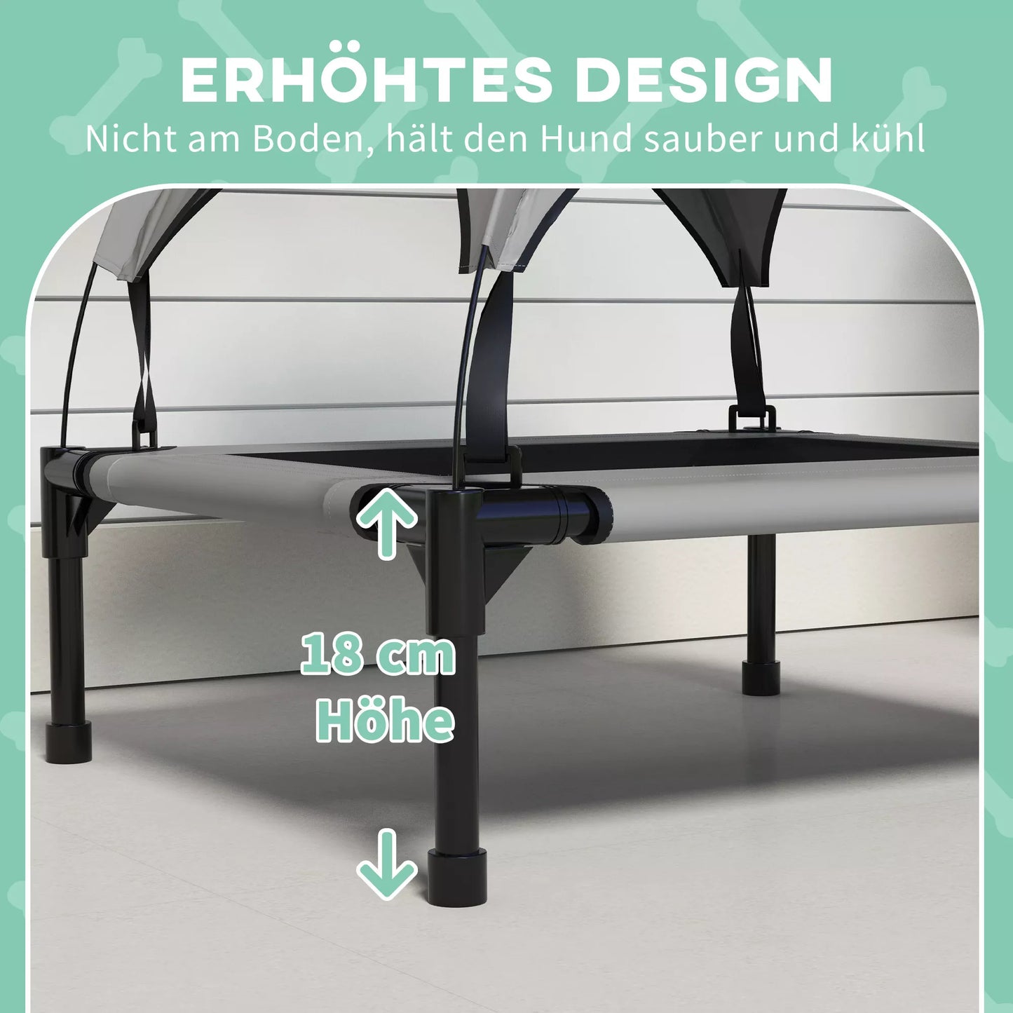 Šunų lovelė su stogu, kvėpuojanti, atspari vandeniui, iki 20 kg, 76 x 61 x 69,5 cm, šviesiai pilka