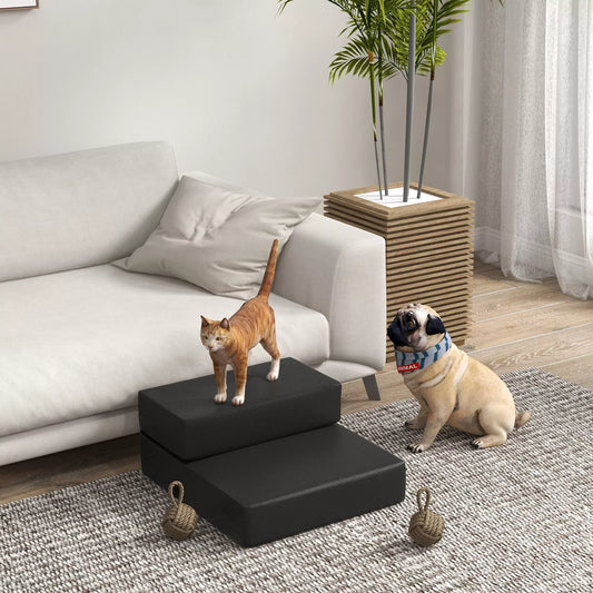 Naminių gyvūnėlių laipteliai, 2 pakopos, sulankstomi, šunų laipteliai, pagrindas katėms ir šunims, juodi, ilgis 45 x plotis 39 x aukštis 20 cm
