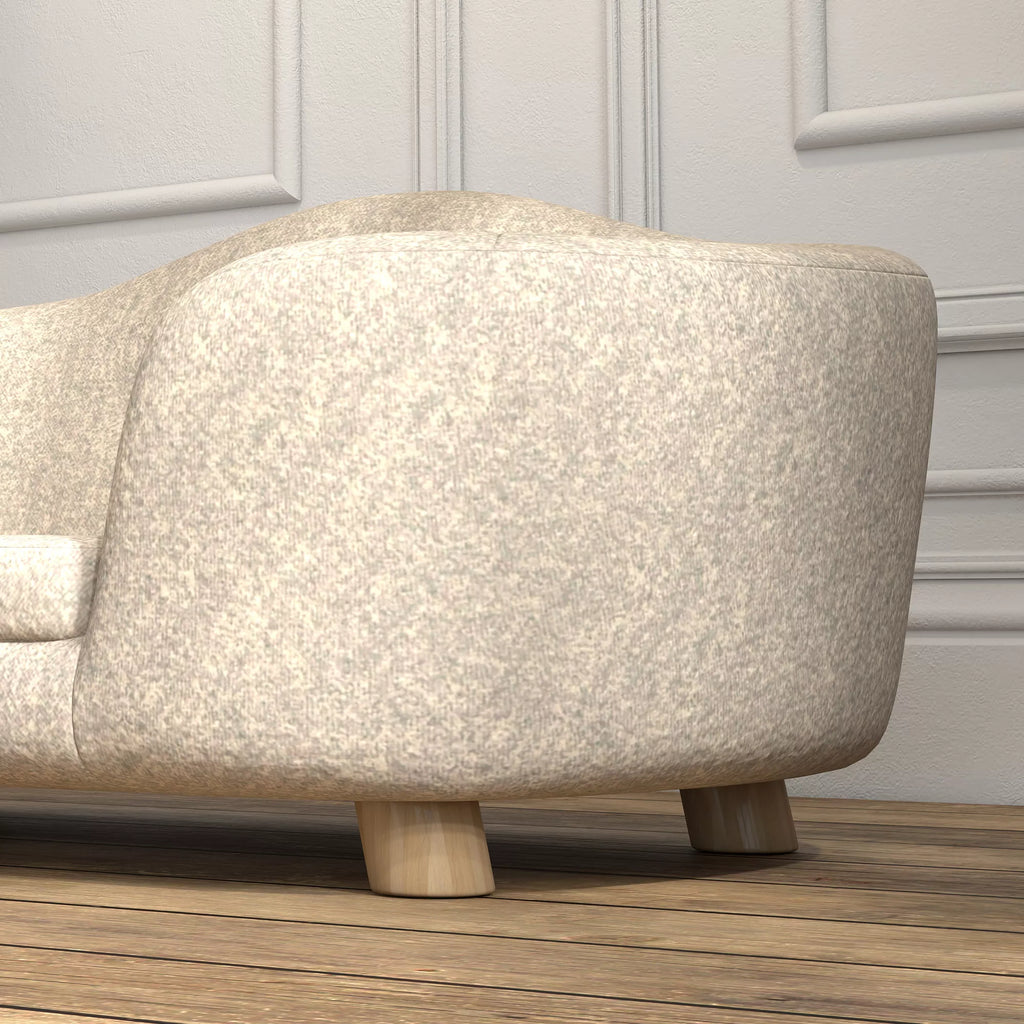 Sofa naminiams gyvūnėliams, šunų kilimėlis, šunų lova, šunų sofa, šunų kušetė, katės sofa su pagalvėle, kišenė gale, pliušas, putos, pušies mediena, kreminė balta, 70 x 47 x 30 cm