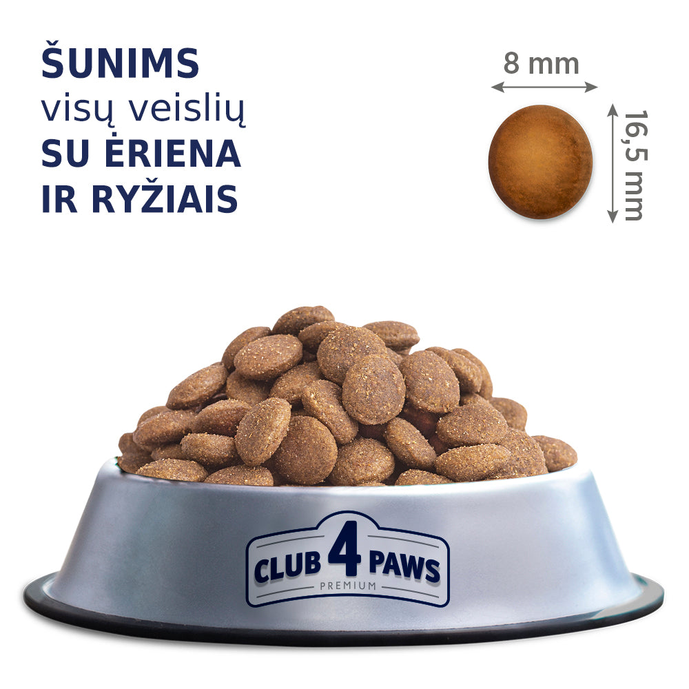 CLUB 4 PAWS Premium ar jēru un rīsiem visu šķirņu pieaugušiem suņiem. Pilnvērtīga sausā barība