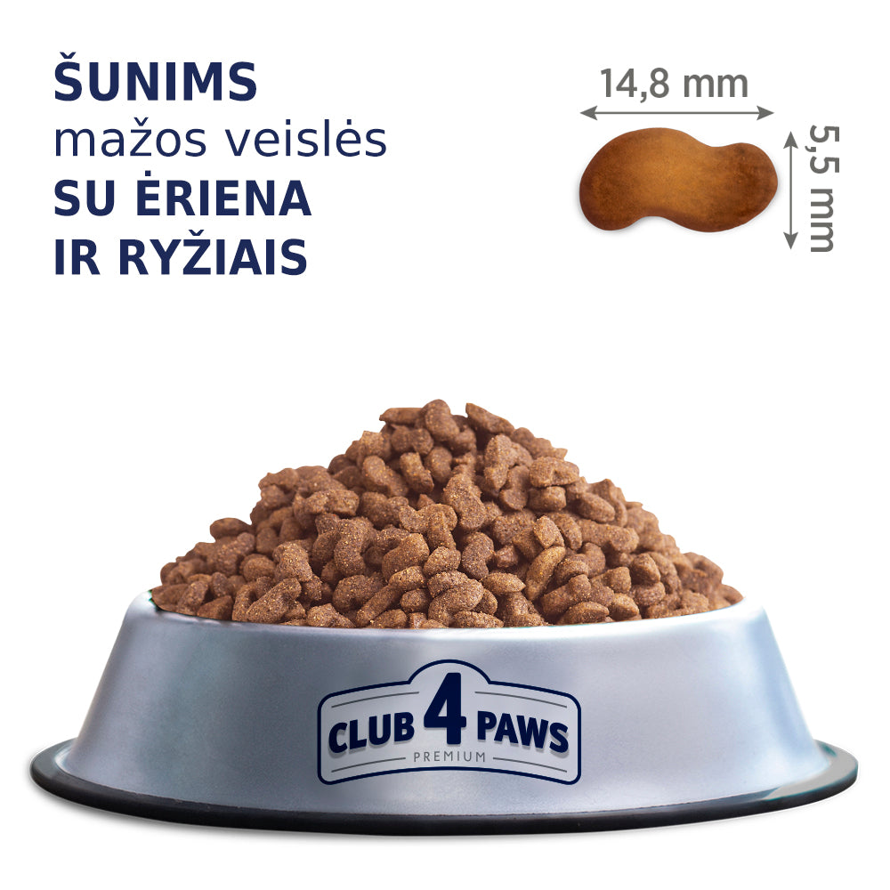 CLUB 4 PAWS PREMIUM ĖRIENA IR RYŽIAI SUAUGUSIEMS MAŽŲ VEISLIŲ ŠUNIMS. VISAVERTIS PAŠARA