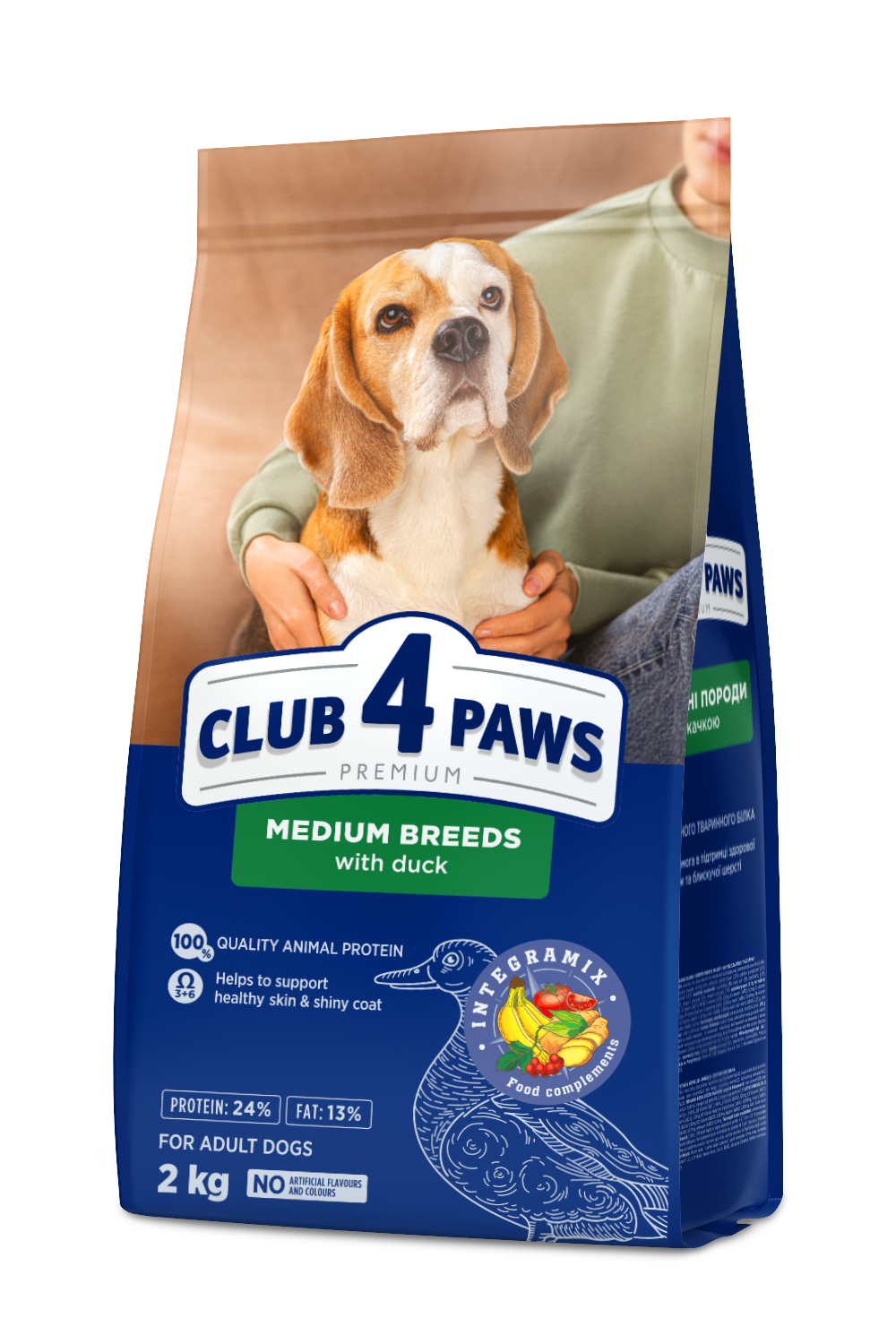 CLUB 4 PAWS PREMIUM VIDUTINIŲ VEISLIŲ SUAUGUSIEMS ŠUNIMS SU ANTIENA. VISAVERTIS SAUSAS PAŠARAS