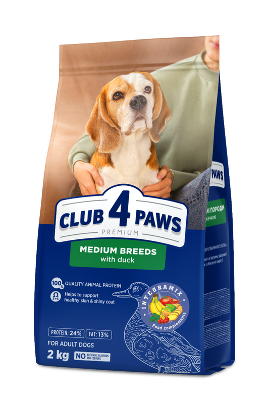CLUB 4 PAWS PREMIUM VIDUTINIŲ VEISLIŲ SUAUGUSIEMS ŠUNIMS SU ANTIENA. VISAVERTIS SAUSAS PAŠARAS