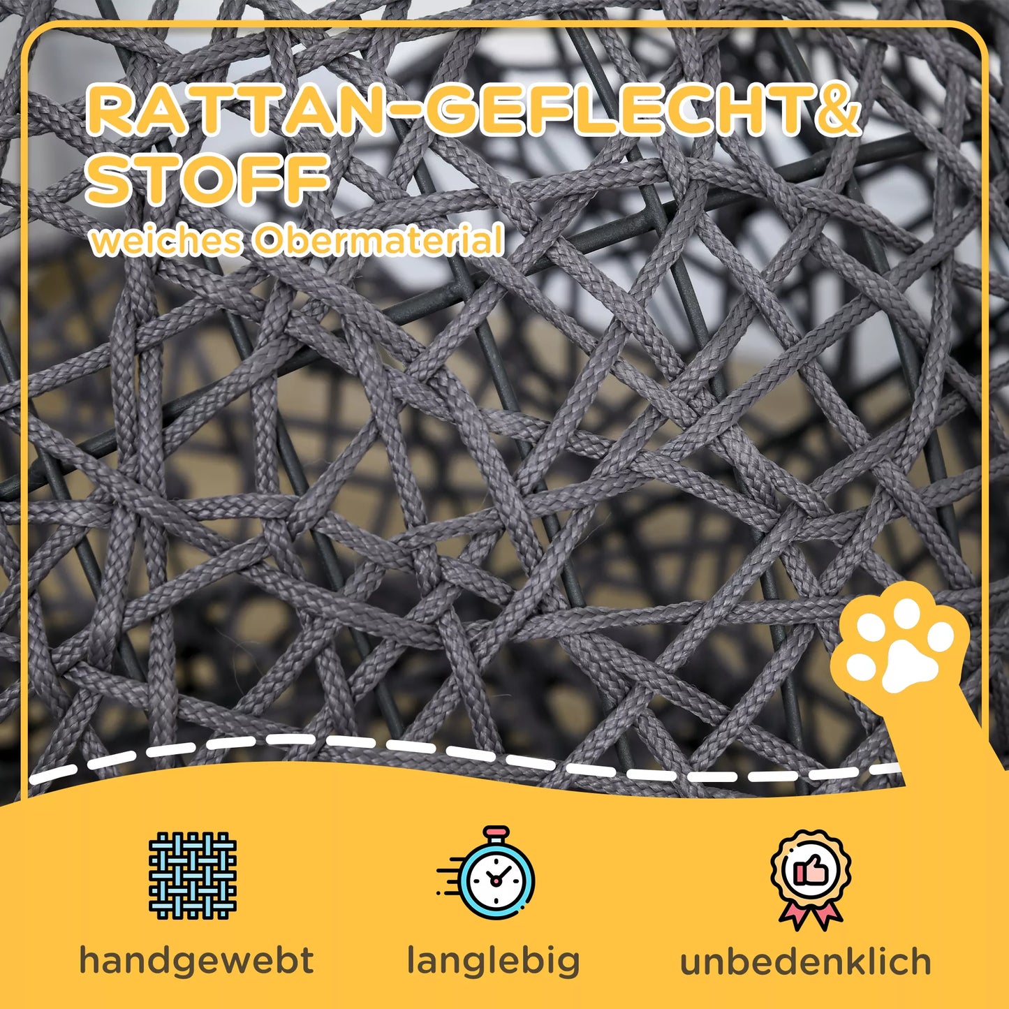 Kaķu grozs, kaķu gulta ar spilvenu, 2 daļu, 50 cm x 50 cm x 60 cm, krēmbalts + antracīts