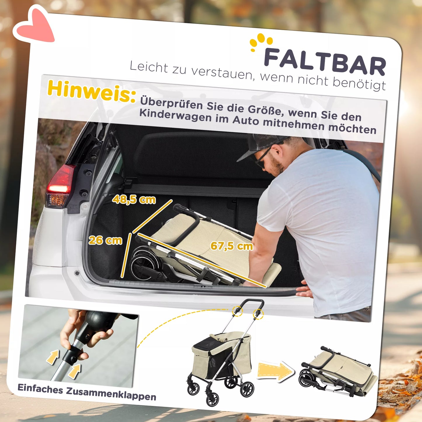 Vežimėlis šunims, lengvas ir sulankstomas transportavimo vežimėlis mažiems šunims, skalbiama pagalvėlė, tinklelio langas, Khaki