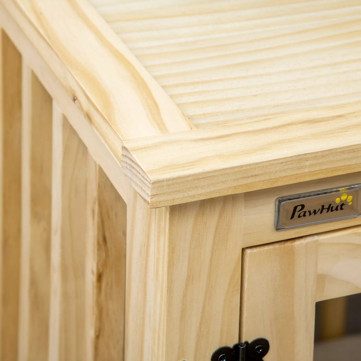 Pawhut Šunų narvas su spyna ir čiužiniu, 82,5 cm x 57 cm x 72 cm, natūralaus medžio + kreminės baltos Pawhut