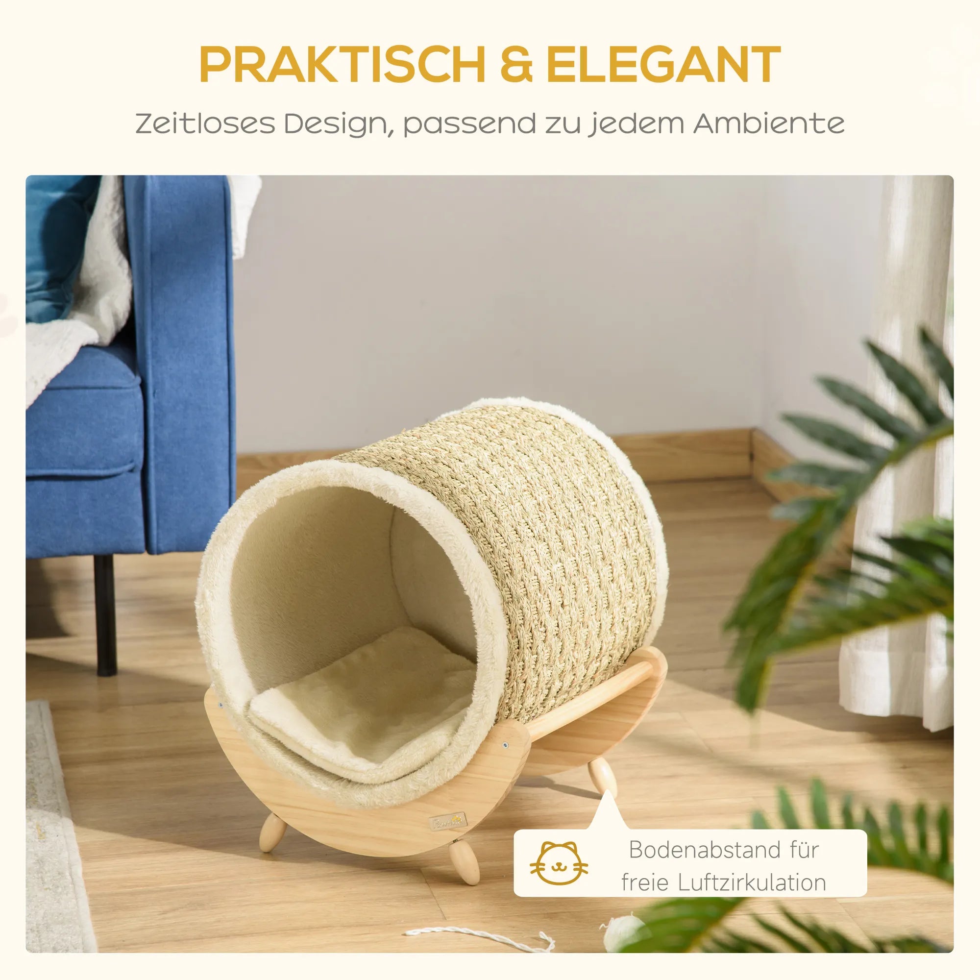 PawHut Katino urvelis su draskomuoju paviršiumi, komplekte pagalvėlė, draskyklė, 41 cm x 38 cm x 43 cm, natūralus + smėlio spalvos