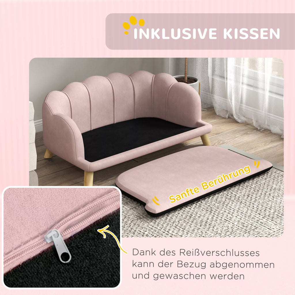 Naminių gyvūnų sofa vidutinio dydžio ir dideliems šunims iki 25 kg, tvirta medinė, paminkšta, rožinė