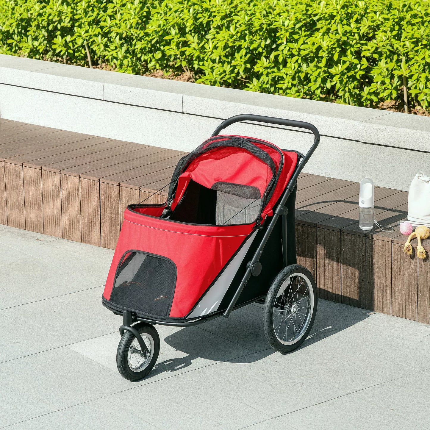 Šunų vežimėlis, sulankstomas, atidaromas, su miegojimo pagalvėle, plieninis rėmas, Raudona/Juoda