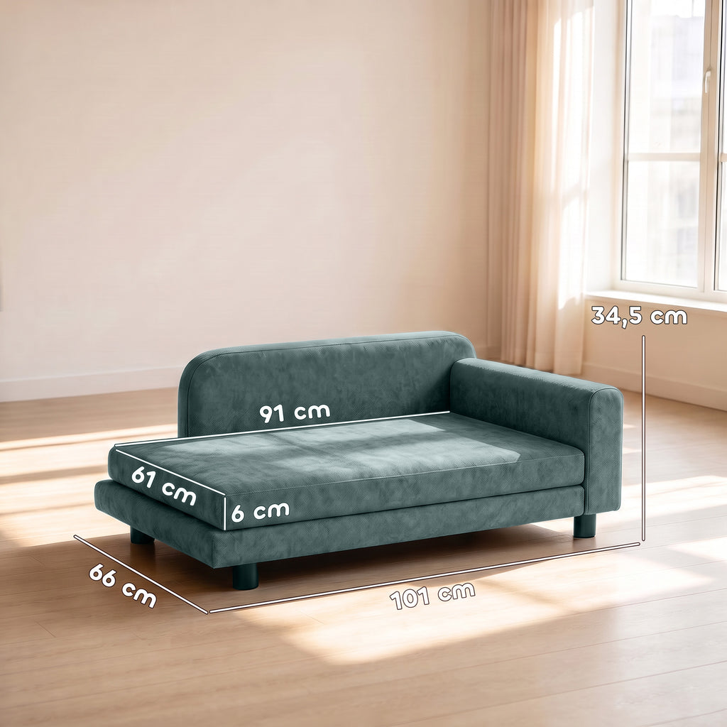 Sofa-guolis dideliems šunims su atlošu, 101x66x34,5 cm, išimama 6 cm pagalve, šunims iki 35 kg, pilka